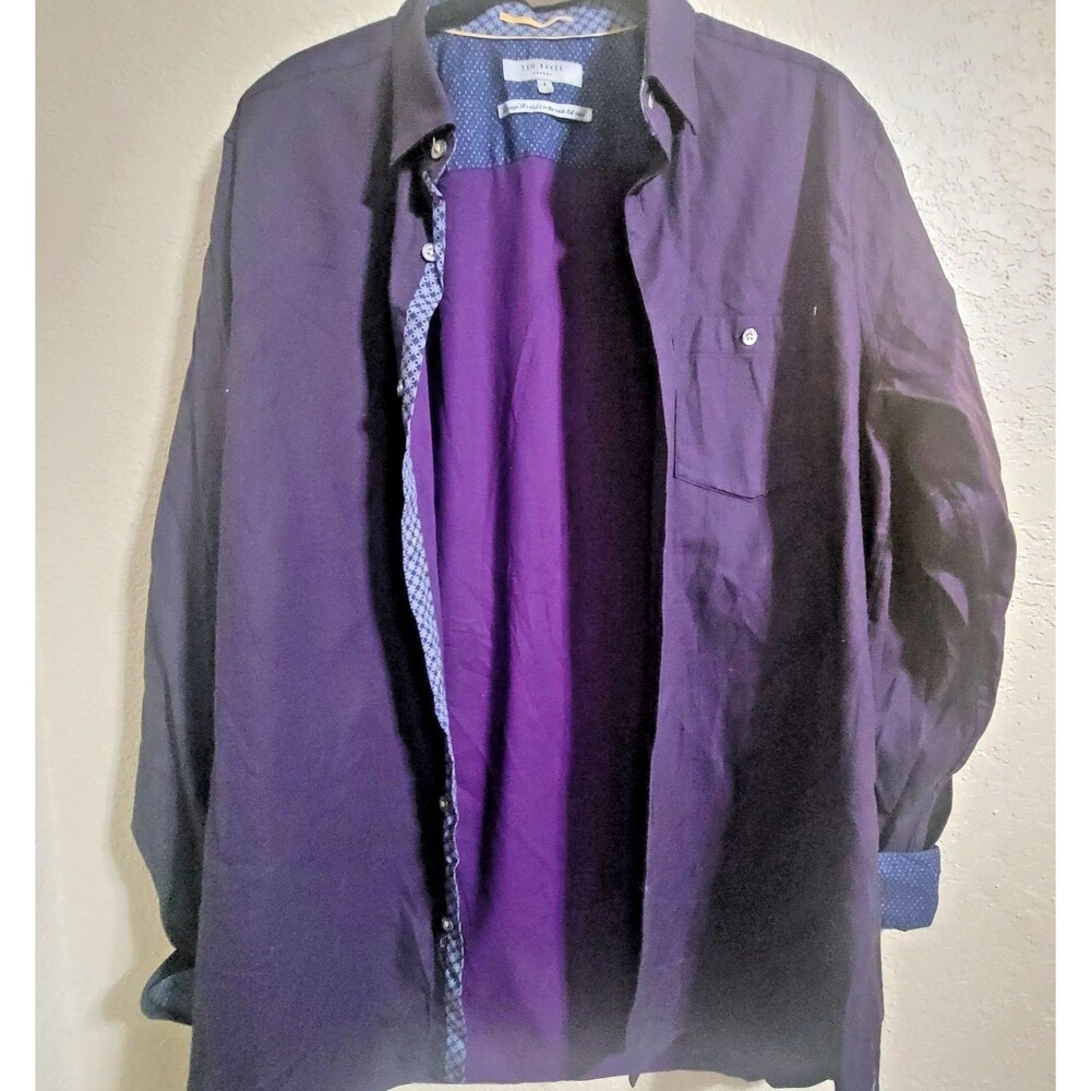 Ted Baker London Men's Purple Button Up Shirt Size 4 Sz Large Pocket - Picture 4 of 8